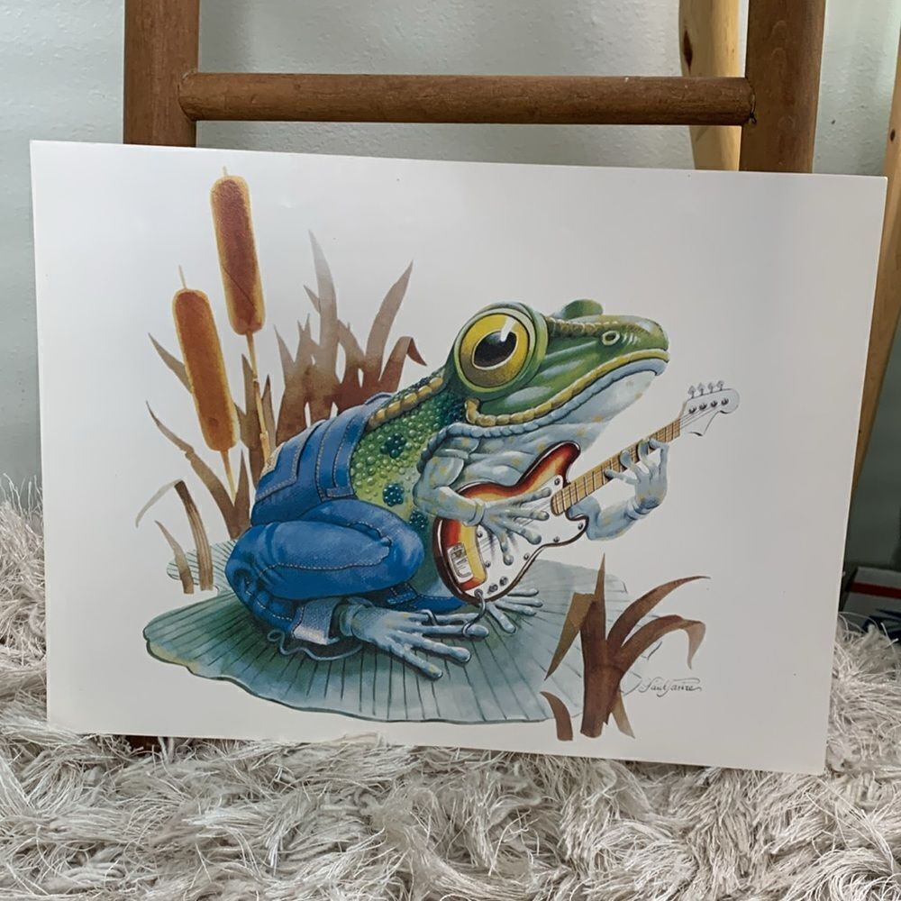 Wrangler Denim Jeans Advertising Poster Print Frog With‎ Electric Guitar Vintage